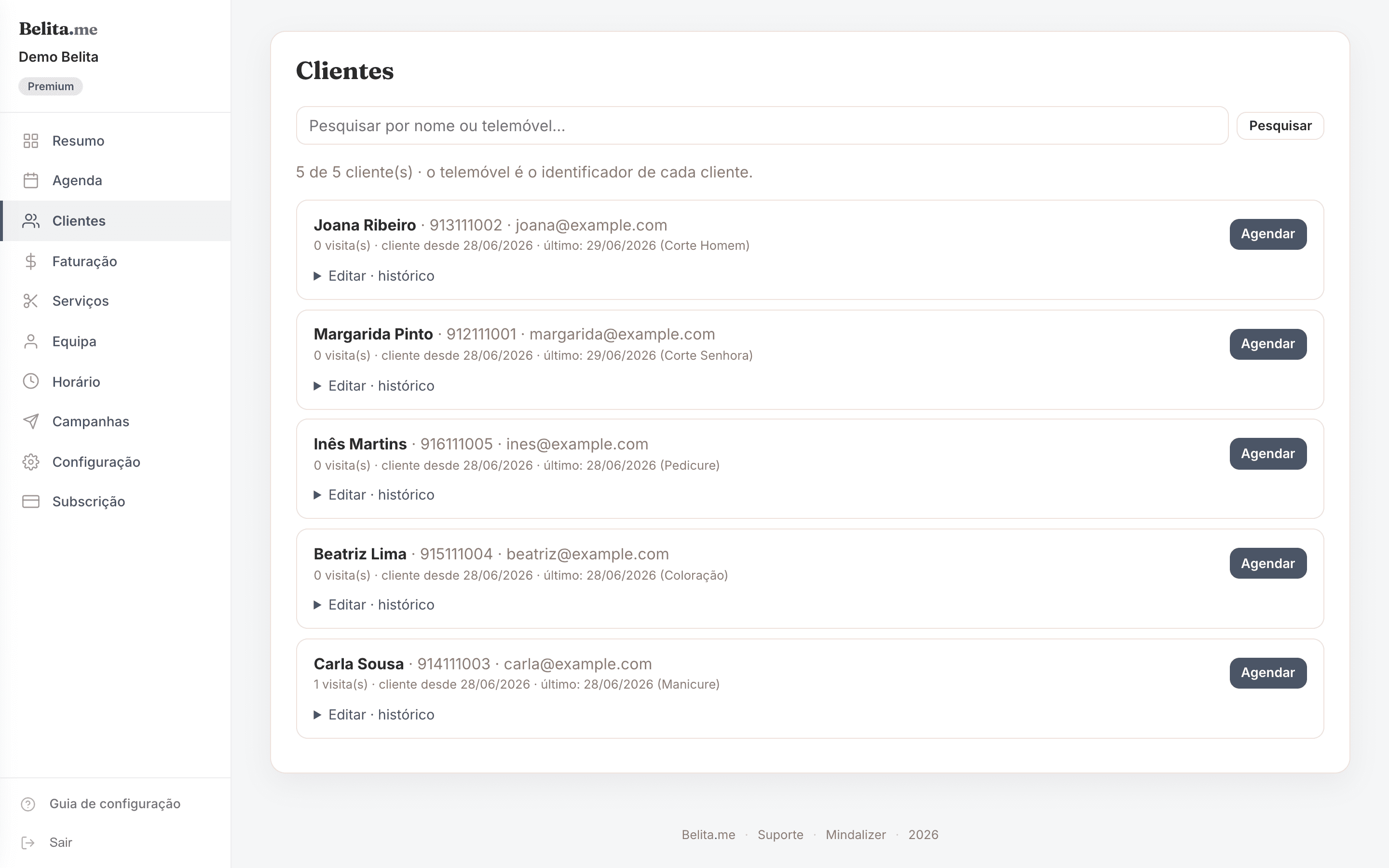 Painel de gestão Belita — dashboard com alertas, faturação e equipa